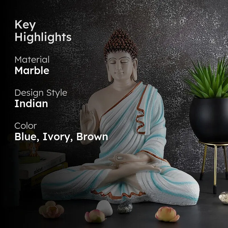 Highlight graphic showing Buddha showpiece with colour and material notes