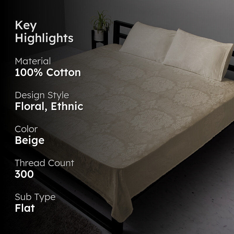 Symmetry Charm Jacquard Cotton Bedsheet (Beige) - 300 TC media 2