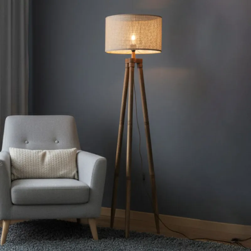 Tripod Hex Acacia Wood Floor Lamp media 1
