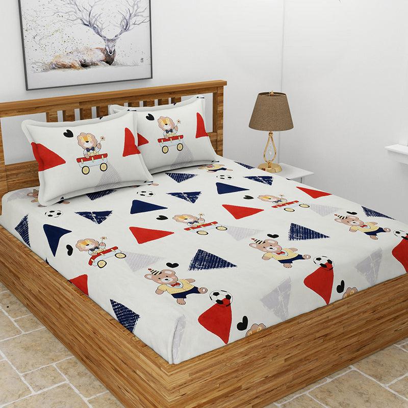 Teddy Geometry Kids Microfiber Bedsheet - 150 GSM