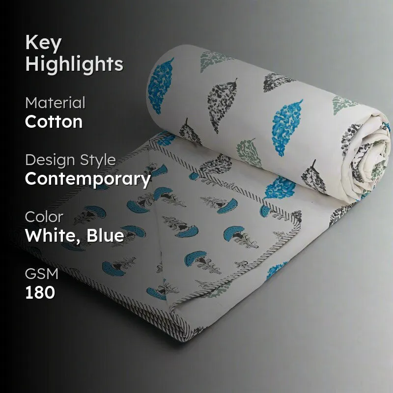 Mushroom Flora Reversible Cotton Dohar (Blue & White) - 180 GSM media 2