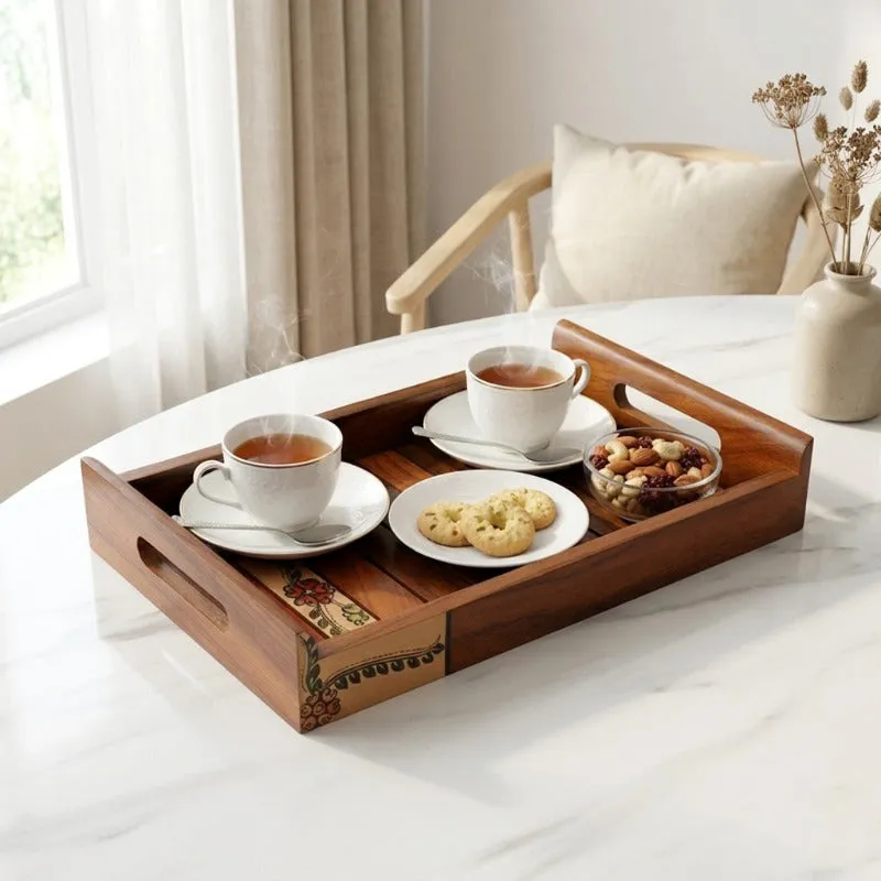 Gala Handpainted Sheesham Wood Serving Tray media 1