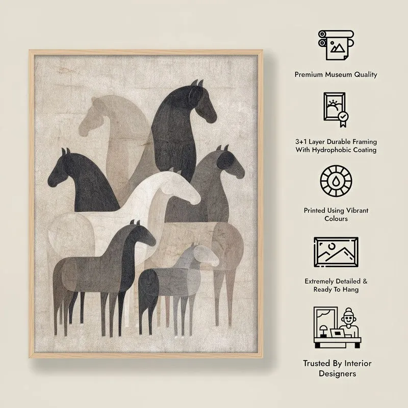 Abstract Horse Collective Wall Painting With Brown Frame media 10
