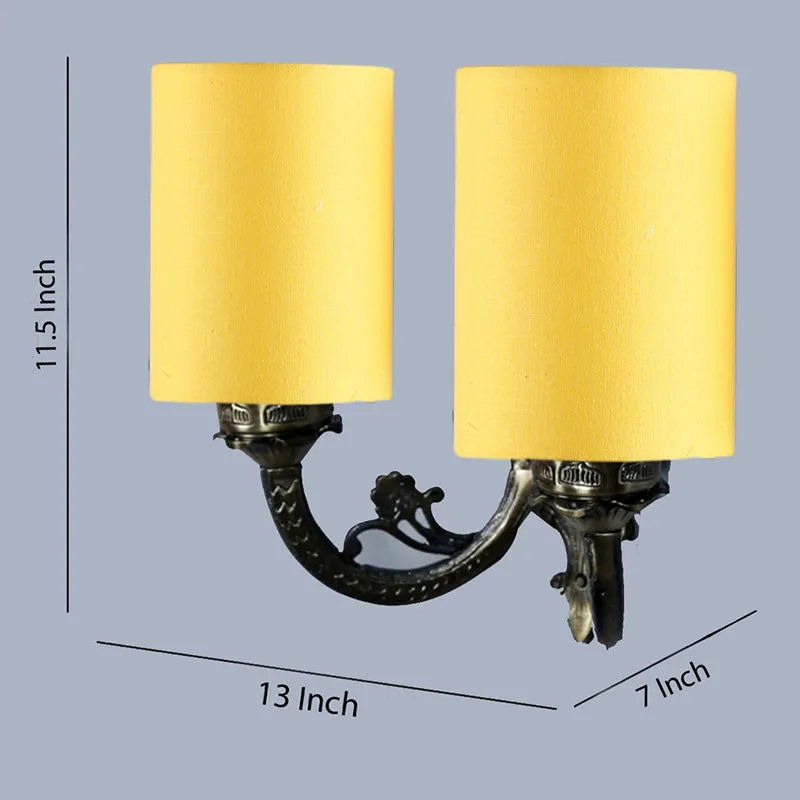 Vintage Cylindrical Duo Fabric & Metal Wall Lamp - Yellow media 4