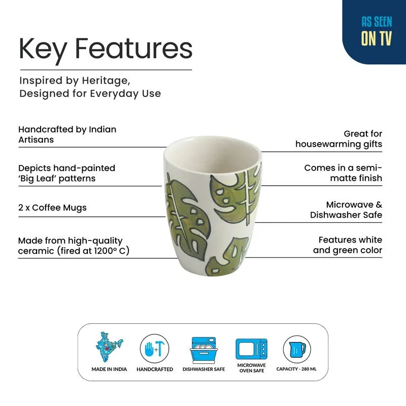 Leaf Ceramic Coffee Mug (280 mL Each) - Set Of Two media 6