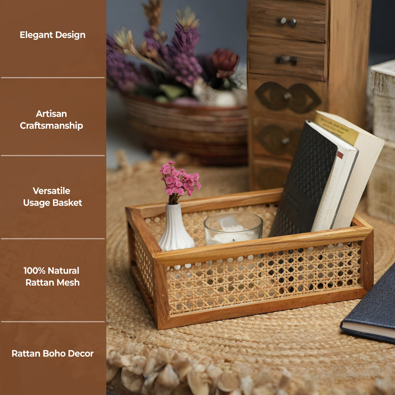 WickerSort Mesh Wood Storage Basket - Beige & Brown media 5