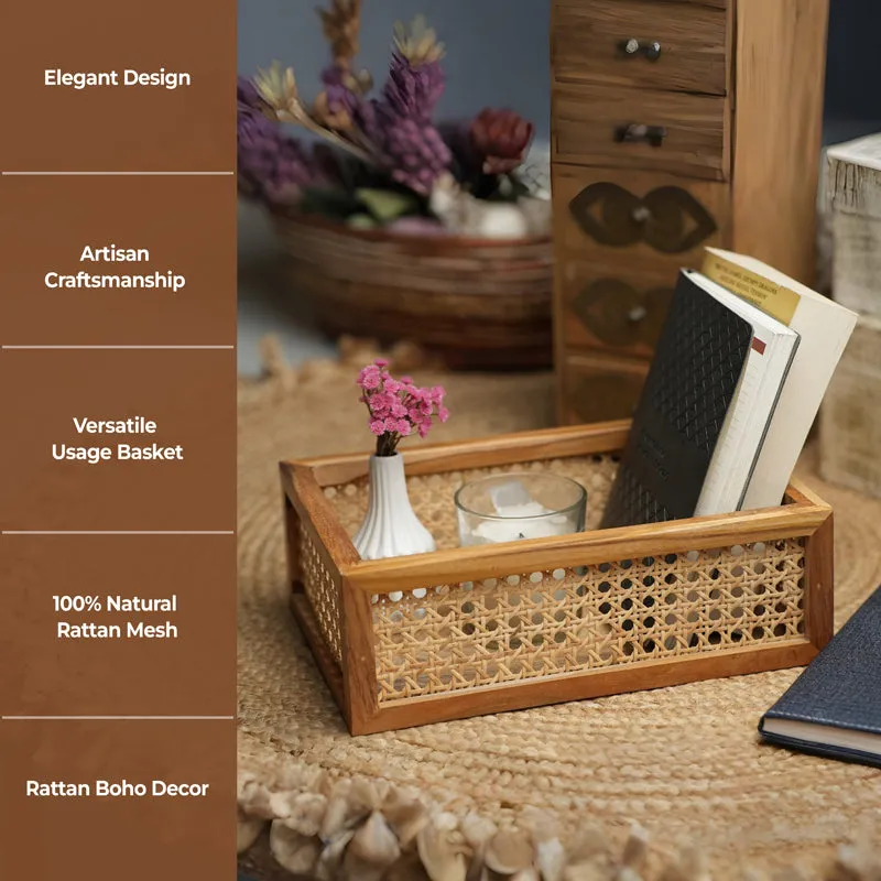 WickerSort Mesh Wood Storage Basket - Beige & Brown media 5