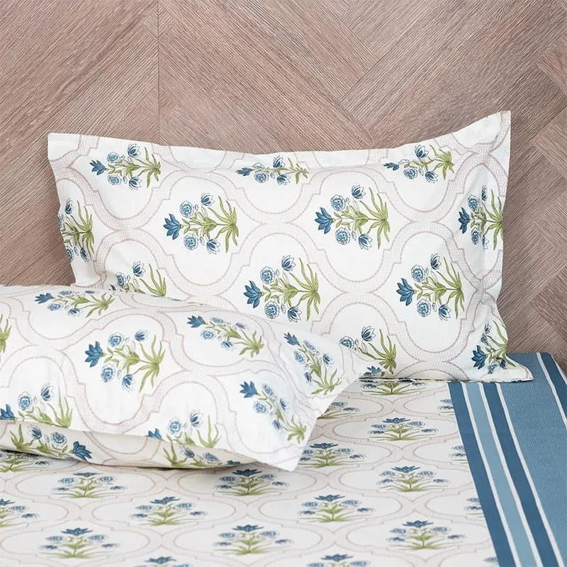 Imara Flora Cotton Bedsheet (Blue) - 144 TC media 4