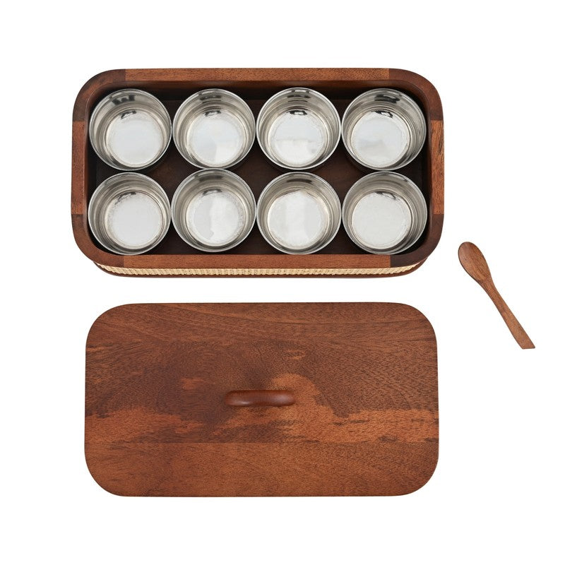Tresso Wooden Masala Box with 8 Containers - Ten Piece Set media 5