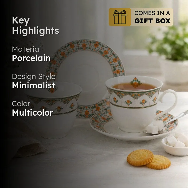 Vintage 24k Gold Brushed Porcelain Tea Cup (300 mL Each) -  Twelve Piece Set media 2
