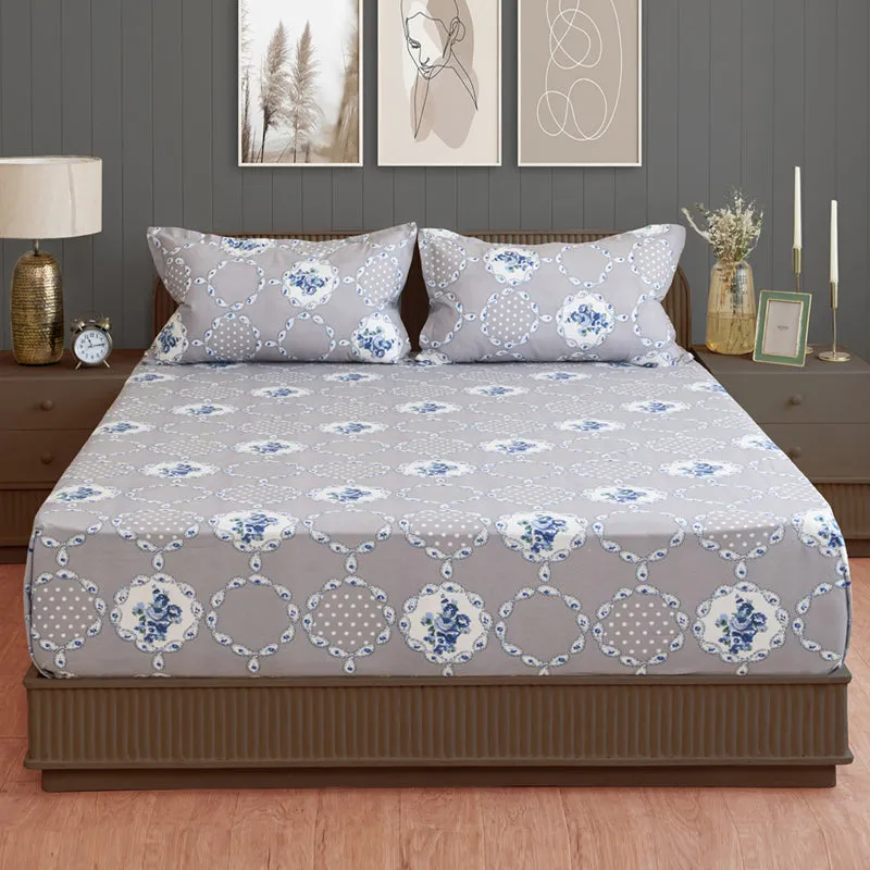 Swayam Rose Grove Cotton Bedsheet (Grey) - 144 TC media 1