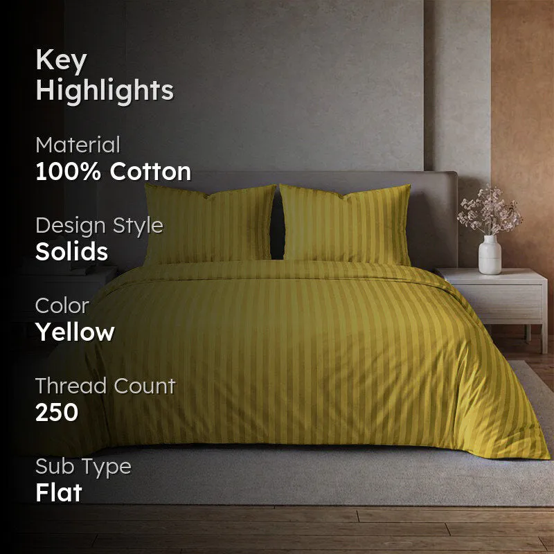 Le Coton Striped Solid Cotton Bedsheet (Yellow) - 250 TC media 2