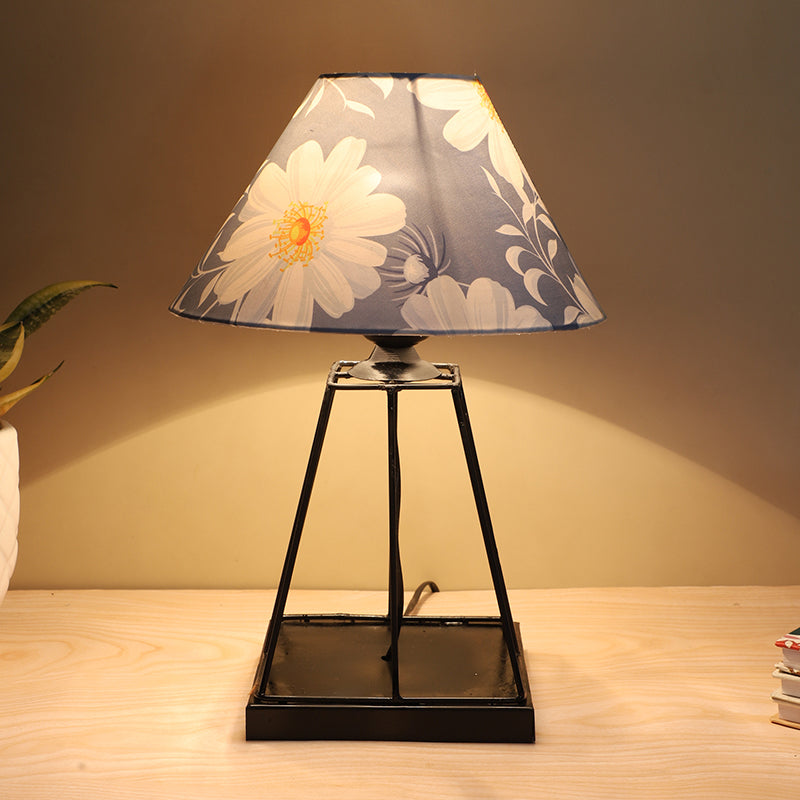 Daisy Blooms Aeon Printed Metal Table Lamp - White,Blue,Black