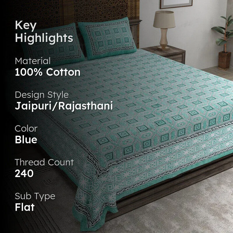 Geoor Cotton Bedsheet (Blue) - 240 TC media 2