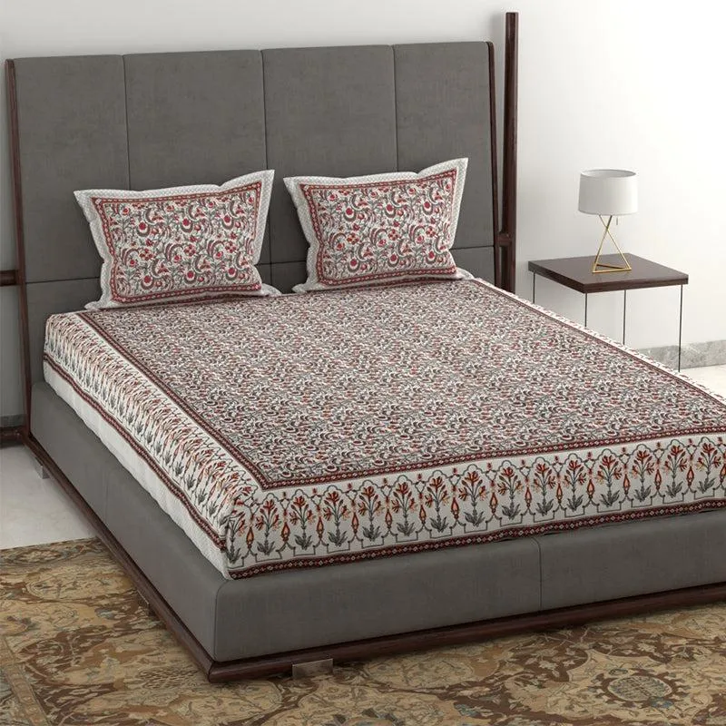 Tridha Printed Cotton Bedsheet (Cream) - 280 TC media 1