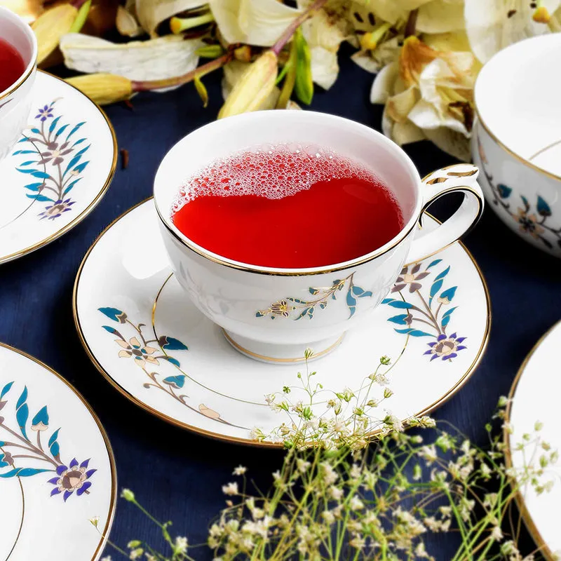 Gilded Shahi 24k Gold Brushed Porcelain Tea Cup & Saucer (300 mL) - Set of Six media 3