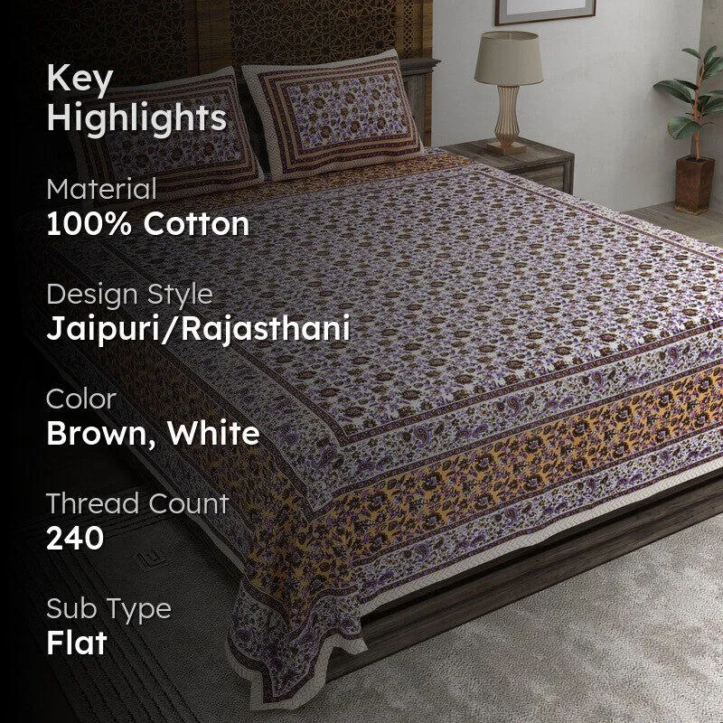 Crafton Cotton Bedsheet (Brown,White) - 240 TC media 2