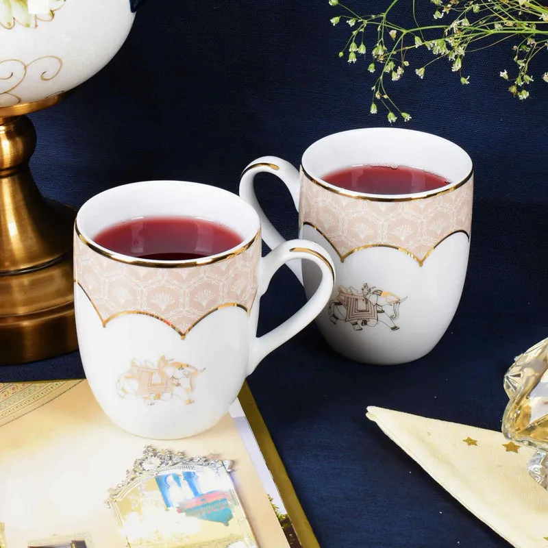 Gilded Legacy Coupe 24k Gold Brushed Porcelain Coffee Mug(280 mL Each/Peach) - Set Of Two media 3