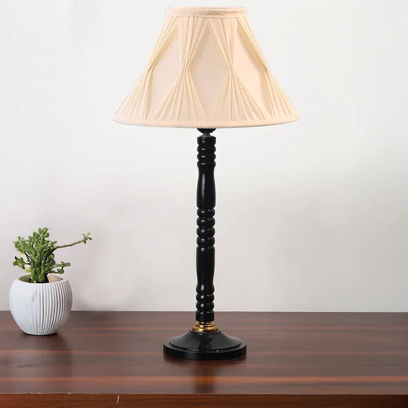 Loft Style Table Lamp With Carved Wooden Base - White,Black media 3