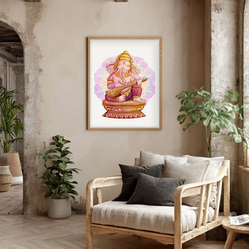 Veena Vinayaka Archival Paper Wall Art - Natural Brown Frame media 4