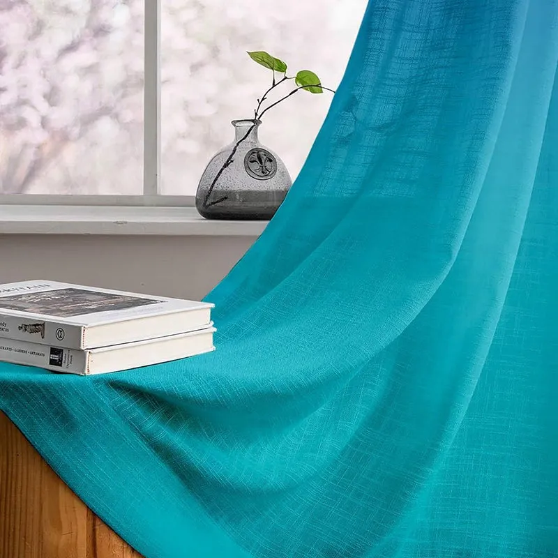 Ombria Linen Texture Sheer Curtain (Blue,Purple) - Set Of Two media 7