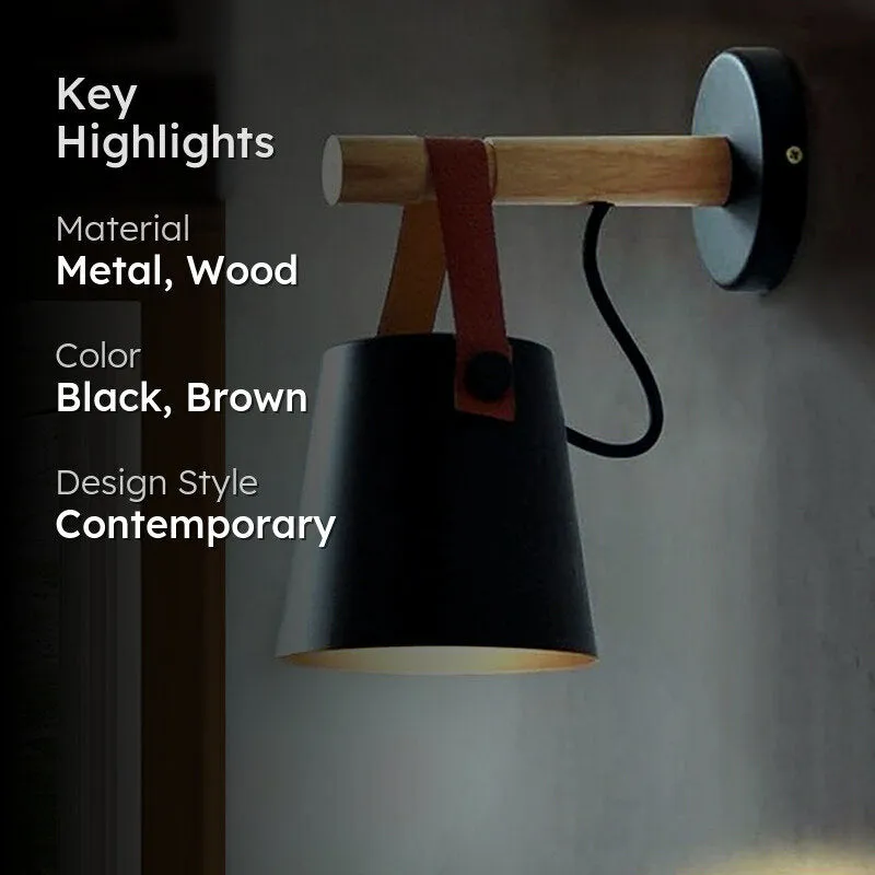 Lume Bucket Fabric Shade Metal Wall Lamp - Black media 2