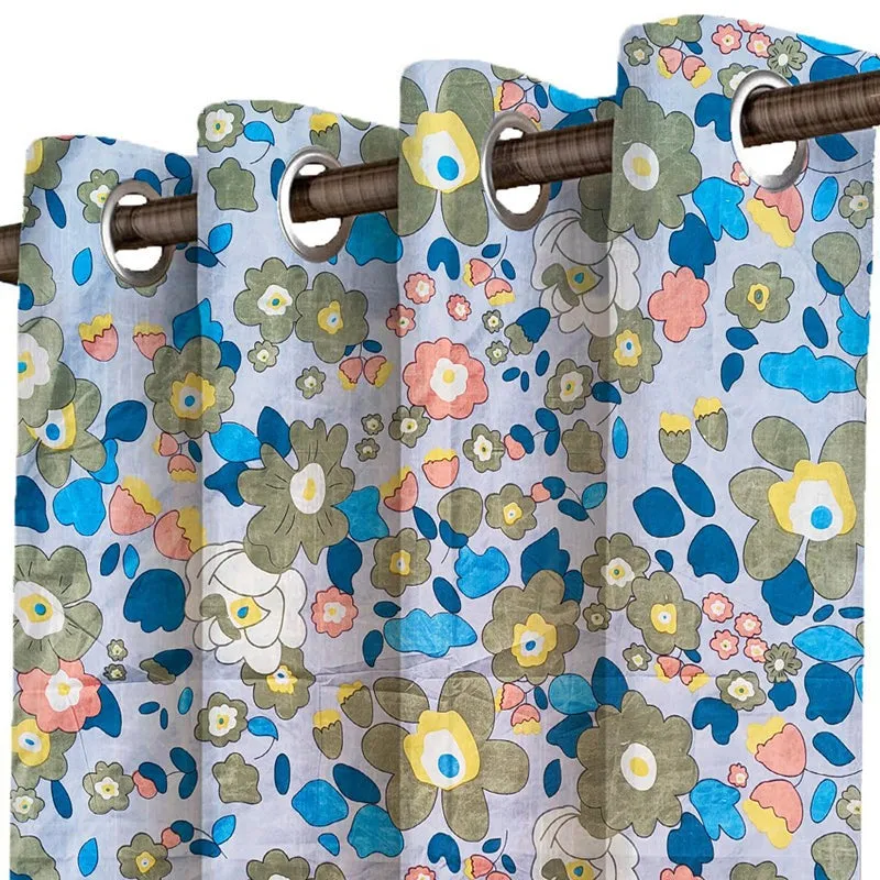 Flora Pop Room Darkening Curtain (Blue) - Set Of Two media 3