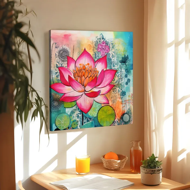 Fuchsia Lotus Wall Art Without Frame media 3