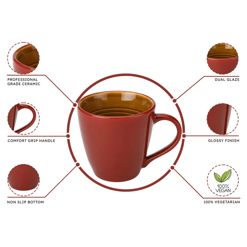 Karvaa Ceramic Coffee Mug (Red/350 mL Each) - Set Of Six media 6