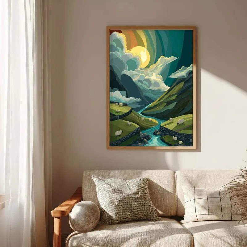 Emerald Valley Canvas Wall Painting - Brown Frame media 6
