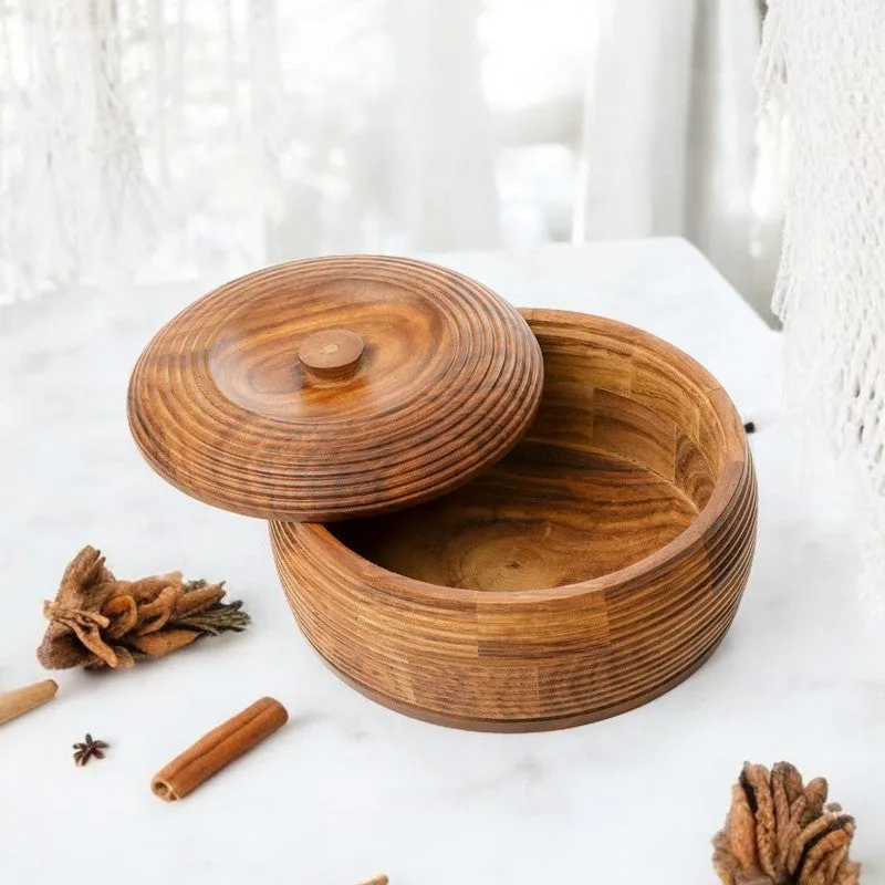 Round Lidded Sheesham Wood Roti Box media 5