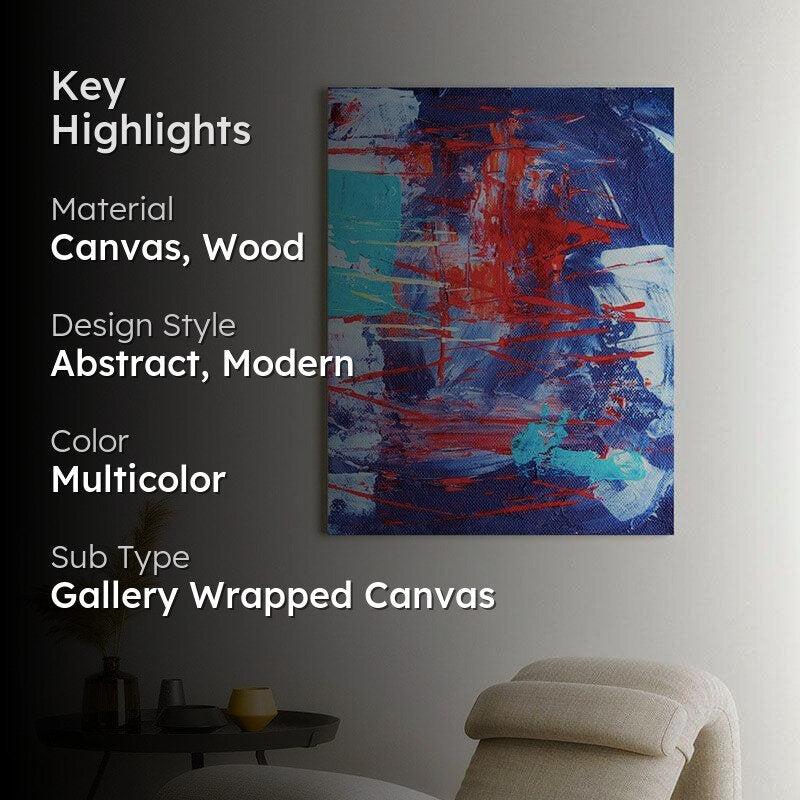 Royal Red and Blue Abstract Canvas Painting - Gallery Wrap media 2