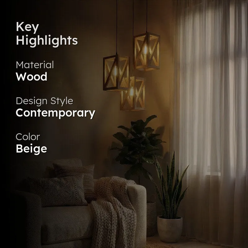 HexaCage Illume Wooden Ceiling Lamp - Beige media 2