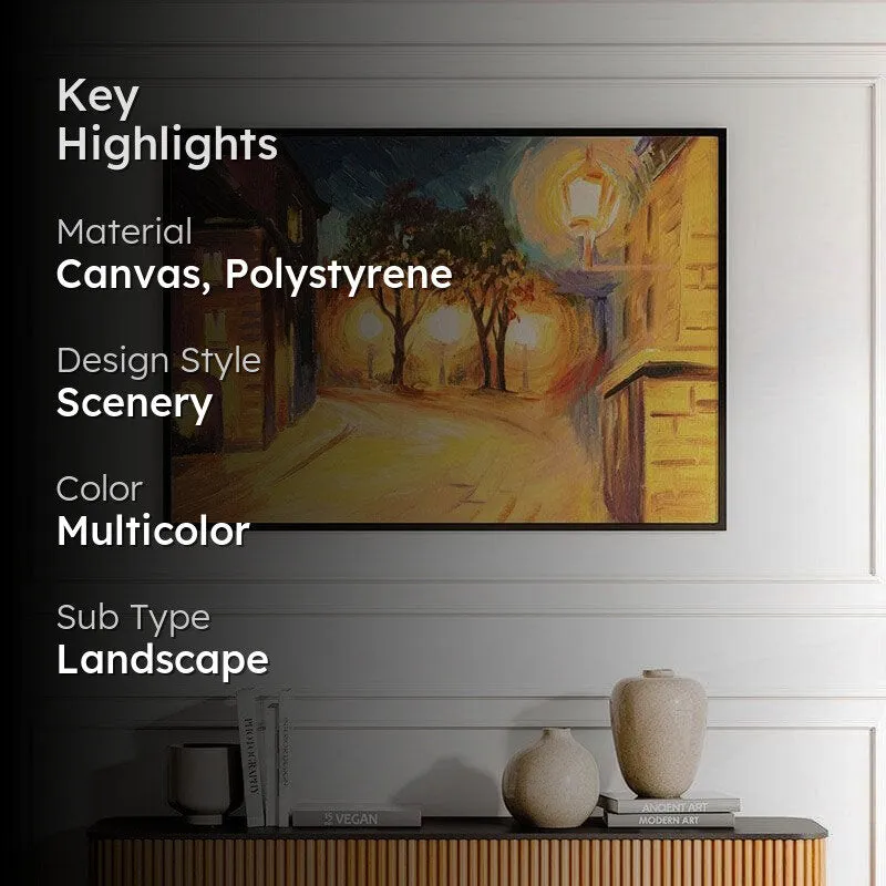 Evening Street In Paris Canvas Wall Painting - Black Frame media 2