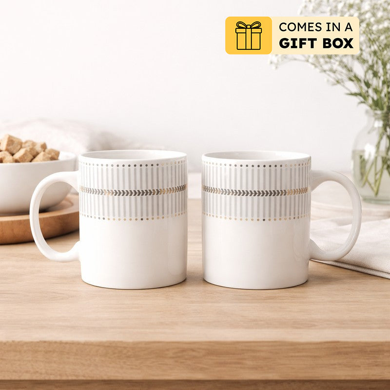 Cafe 24k Gold Brushed Porcelain Coffee Mug (350 mL Each) - Set Of Six