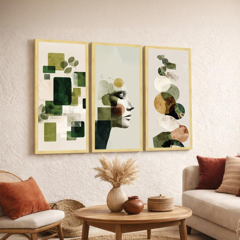 Modern Green Abstract Wall Art - Set Of Three