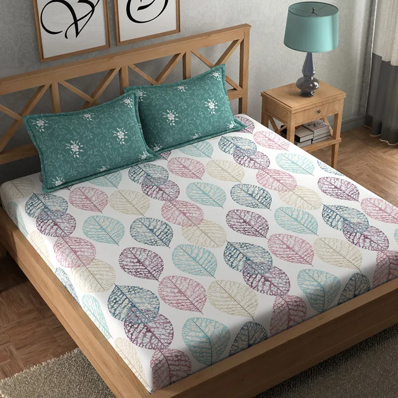 Vibrant Leaf Silhouette Floral Microfiber Microfiber Bedsheet - 150 GSM media 1