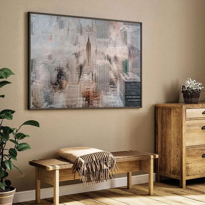 Manhattan at Dusk Canvas Painting - Black Frame media 1