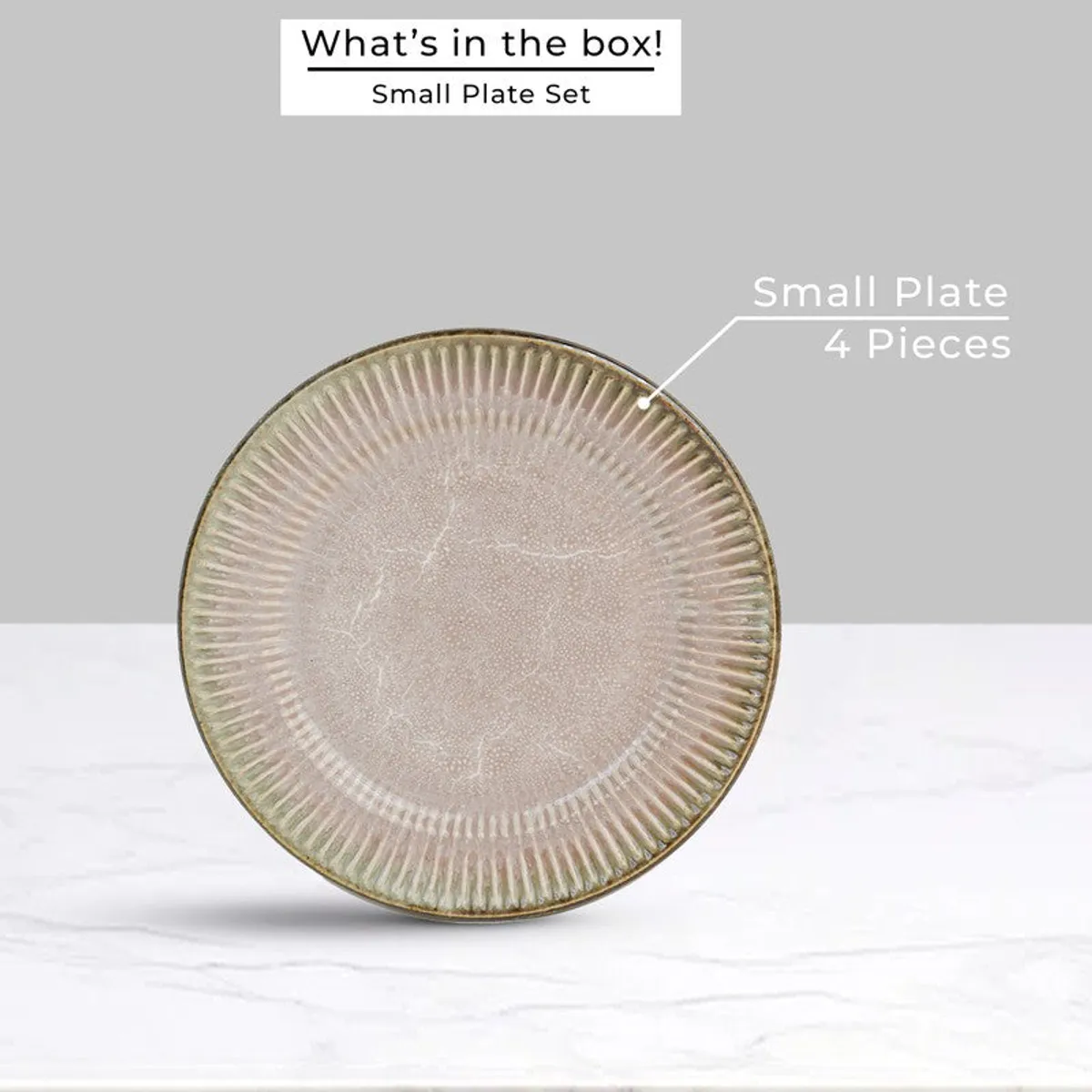 Single round ceramic quarter plate with a radial textured rim