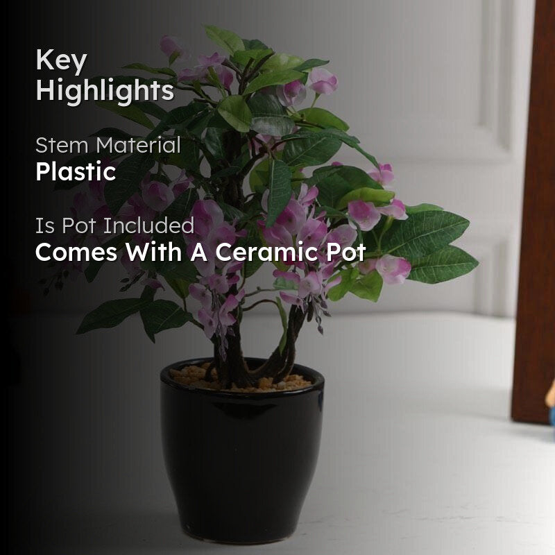 Faux Wisteria Artificial Bonsai Plant In Ceramic Pot (25 cms) - Purple media 2