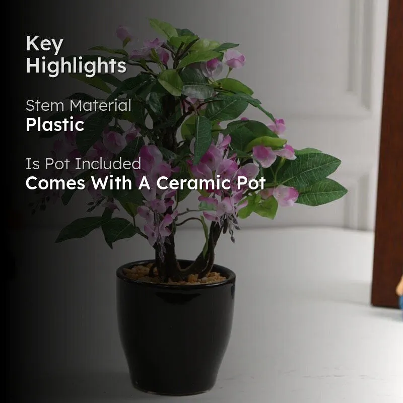 Faux Wisteria Artificial Bonsai Plant In Ceramic Pot (25 cms) - Purple media 2