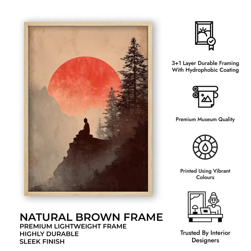 Crimson Sun II Over Silent Peaks Archival Paper Wall Painting With Brown Frame media 8