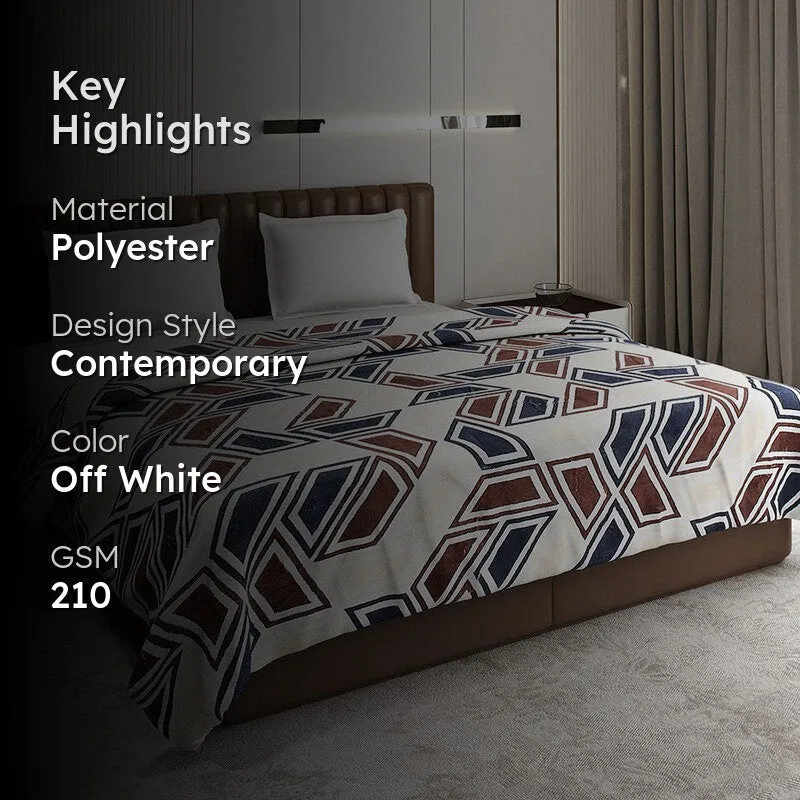 Monte Carlo Geovesta Geometric Print Polyester Blanket (Off White) - 210 GSM media 2