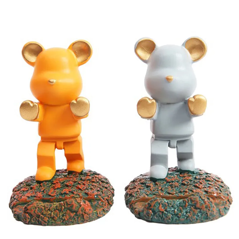 Teddy Duo Resin Showpiece (Grey & Orange) - Set Of Two media 5