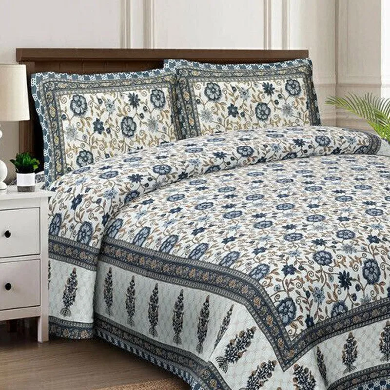 Petalet Cotton Bedsheet (Grey,Ivory) - 240 TC media 4
