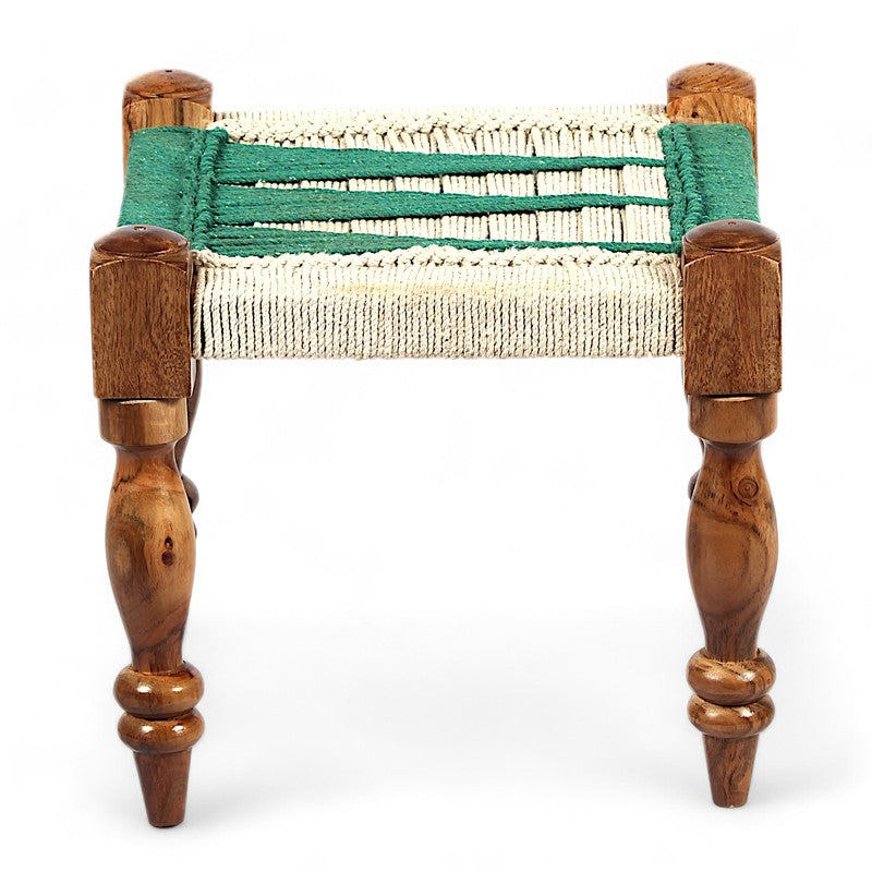 Brevon Sheesham Wooden Bench with Stools (Green,White) - Three Piece Set media 6