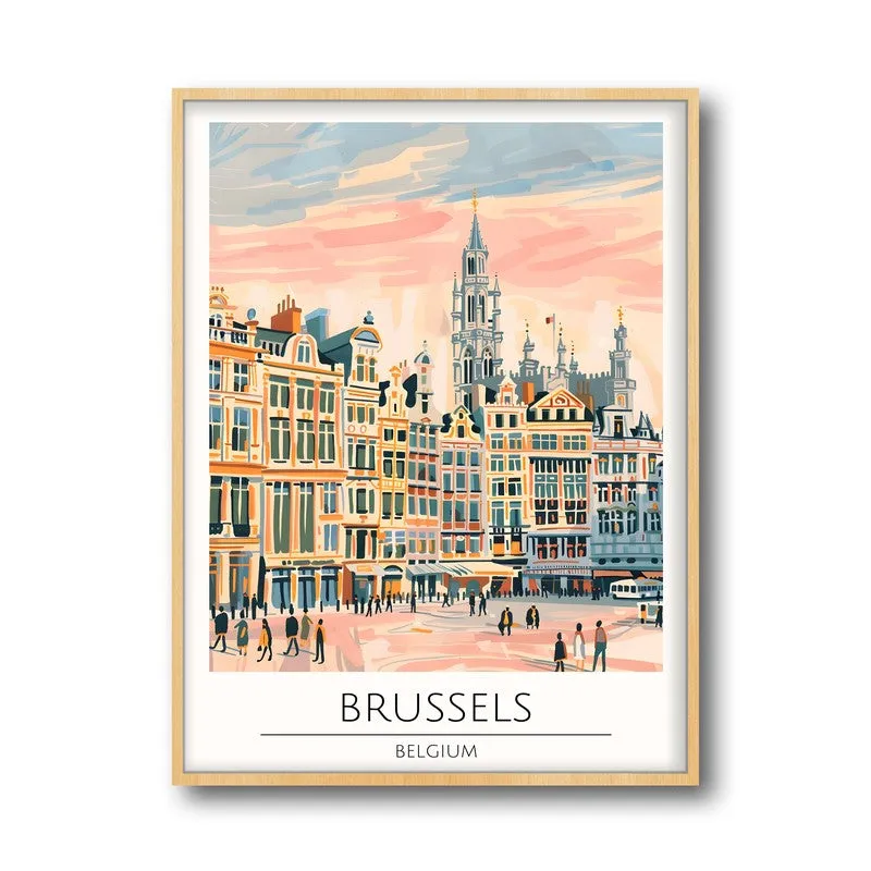 Vintage Brussels Framed Canvas Archival Canvas Wall Painting - Natural Brown Frame media 5