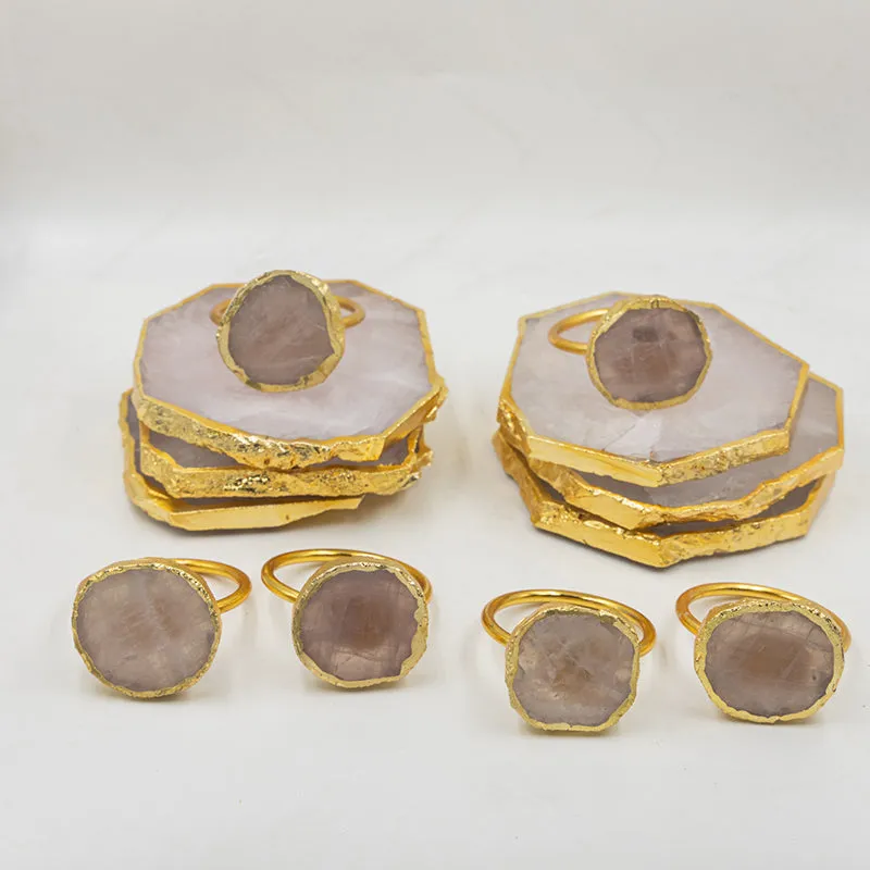 Vita Rosa Rose Quartz Coaster With Napkin Ring - Twelve Piece Set media 6
