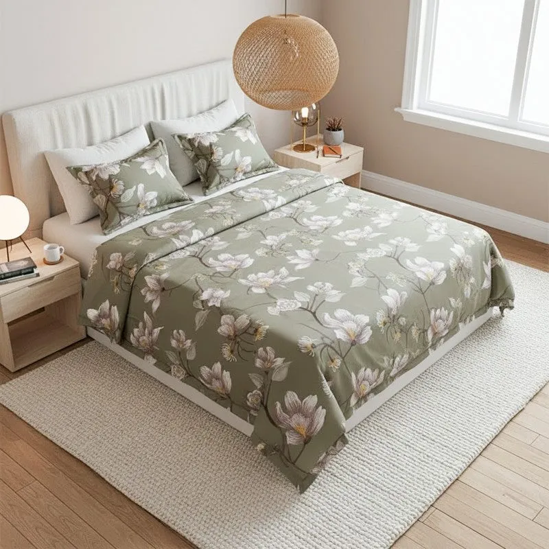Lidera Flora Cotton Bedsheet (Green) - 144 TC media 1