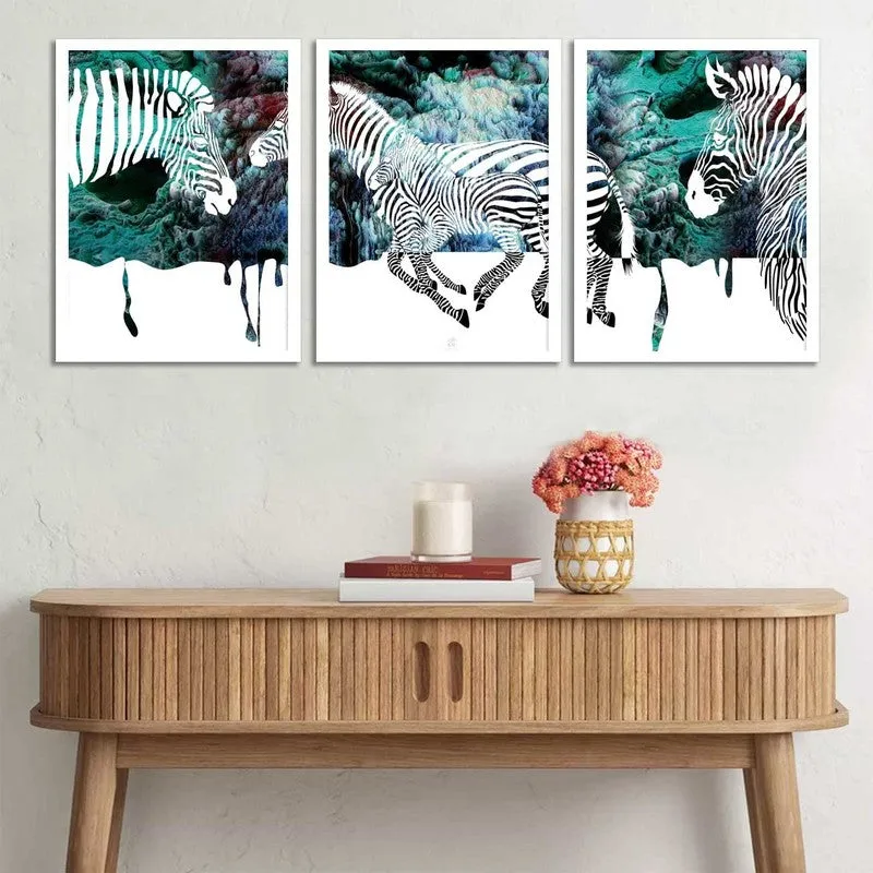 StripeWild Paper Wall Painting With MDF Frame (White) - Set Of Three media 4